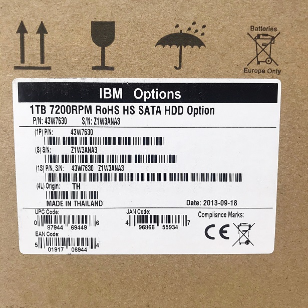 NEW IBM 43W7630 43W7633 [TorCompTH - ขาย จำหน่าย ราคา] IBM 1TB 7.2K 3.5IN HS SATA HDD for DS3300 DS3400