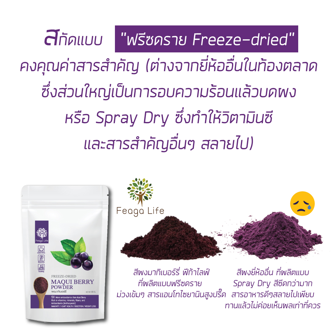 ผงมากิเบอร์รี่ สกัด Freeze Dry ยี่ห้อ Feaga Life 80 กรัม Maqui Berry Powder (ผงผัก ซุปเปอร์ฟู้ด) Superfood Powder