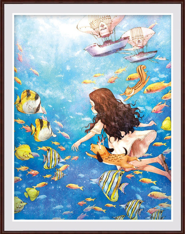 ชุดปักครอสติช ลายสาวน้อยในมหาสมุทร (งานปักเต็มลาย ไม่มีเดินเส้น) ขนาด 56*70 ซม.ผ้าครอสติช 11CTพิมพ์ลายปักบนผ้า ไหมคอตตอน 44 สี ผังลาย เข็ม