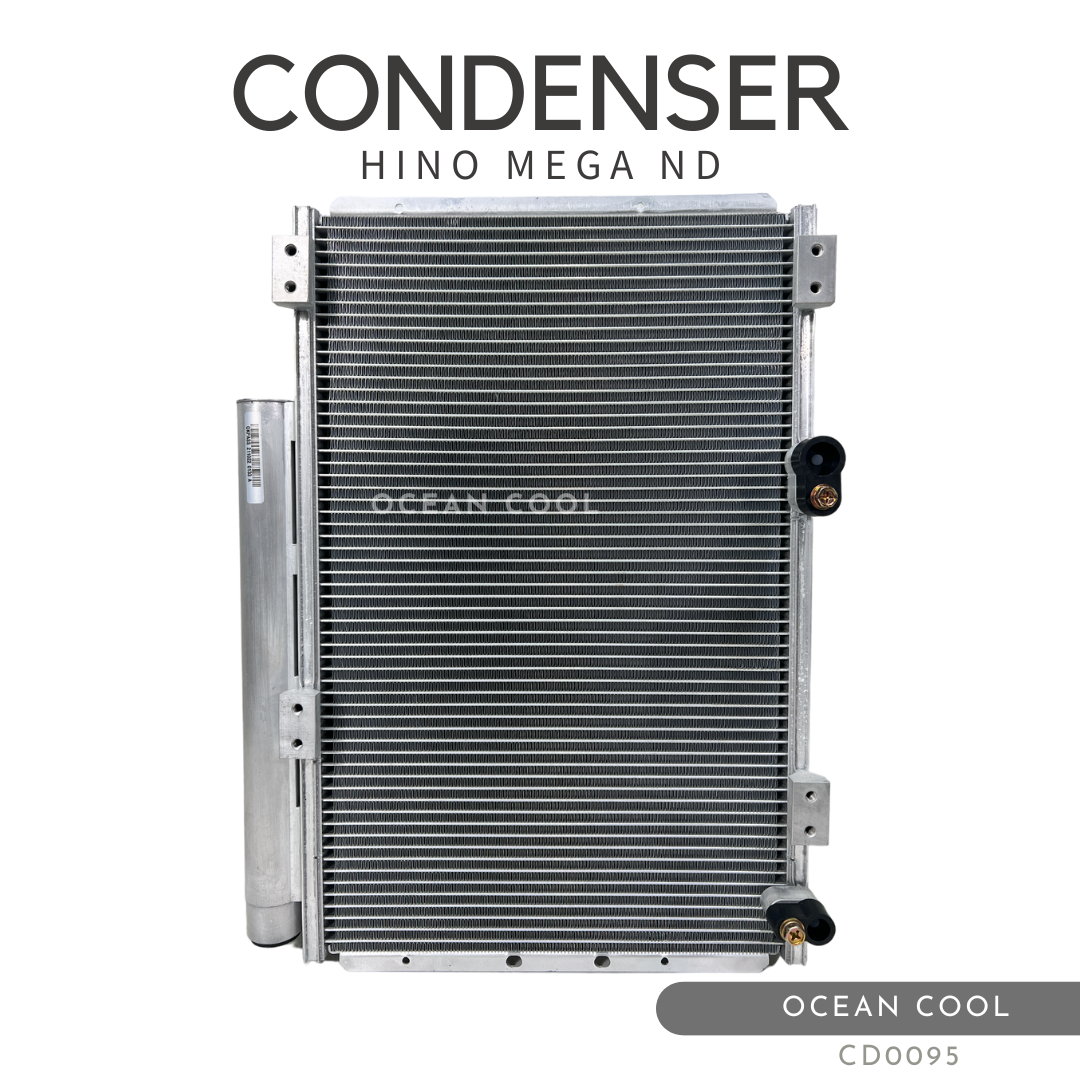 แผงแอร์ ฮีโน่ เมก้า CD0095 หนา 16มม ท่อ 62แถว PARALLEL CONDENSER คอนเดนเซอร์ (แผงคอยล์ร้อน) Ocean Cool อะไหล่ แอร์ รถ