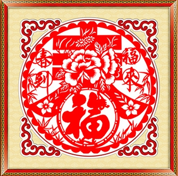 ชุดปักครอสติช ลายอักษรจีนอวยพรมงคล (Fu โชคดีมีสุุข) (ไม่มีเดินเส้น ไม่มีผังลาย ปักสีเดียว) ปักครั้งละ 3 เส้นเล็ก ขนาด 44*44 ซม.ผ้าครอสติช 11CTพิมพ์ลายปักบนผ้า ไหมคอตตอนสีแดง เข็ม