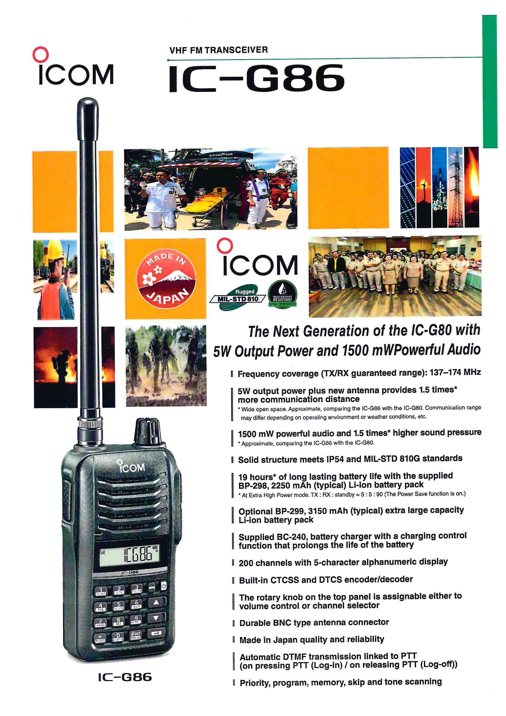 วิทยุสื่อสารมือถือขนาด 5 วัตต์ คลื่นสำหรับราชการ Icom G86