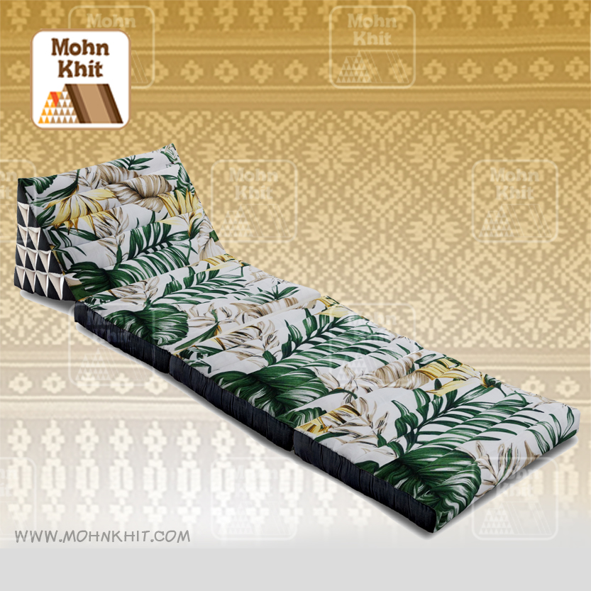 หมอนสามเหลี่ยมลายฮาวาย15 ช่องติดเบาะ3 พับ 57cmx180cmx36cm Tri-angle Cotton kapok 100%Traditional Floor Cushions 15 holes with 3 part of mattress.
