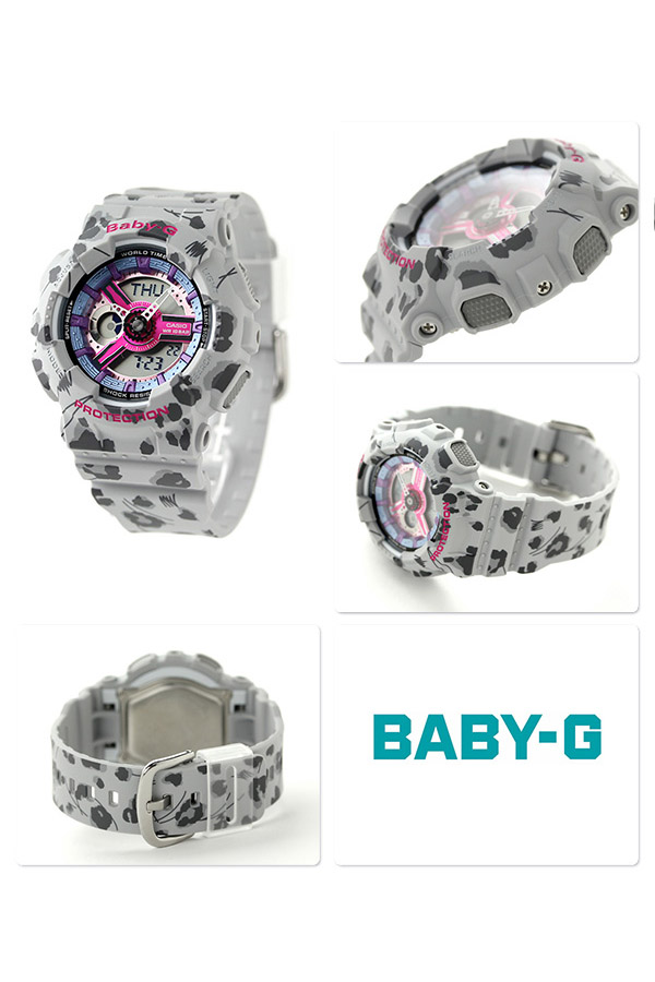 นาฬิกาข้อมือหญิง สีเทา สายเรซิ่น Casio Baby G รุ่น BA-110FL-8ADR