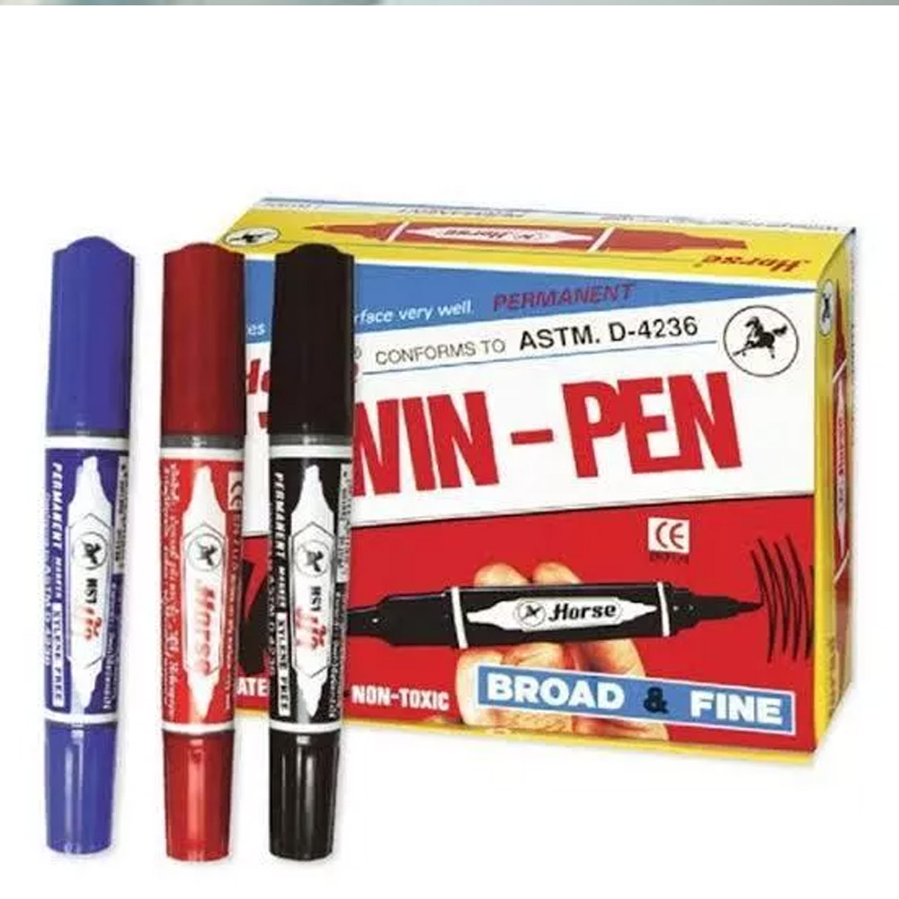 ปากกาเคมี 2 หัว ตราม้า ลบไม่ออก Permanent Marker