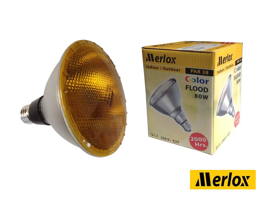 หลอดไฟ PAR38 230V 80W YELLOW Flood 38° E27 MERLOX