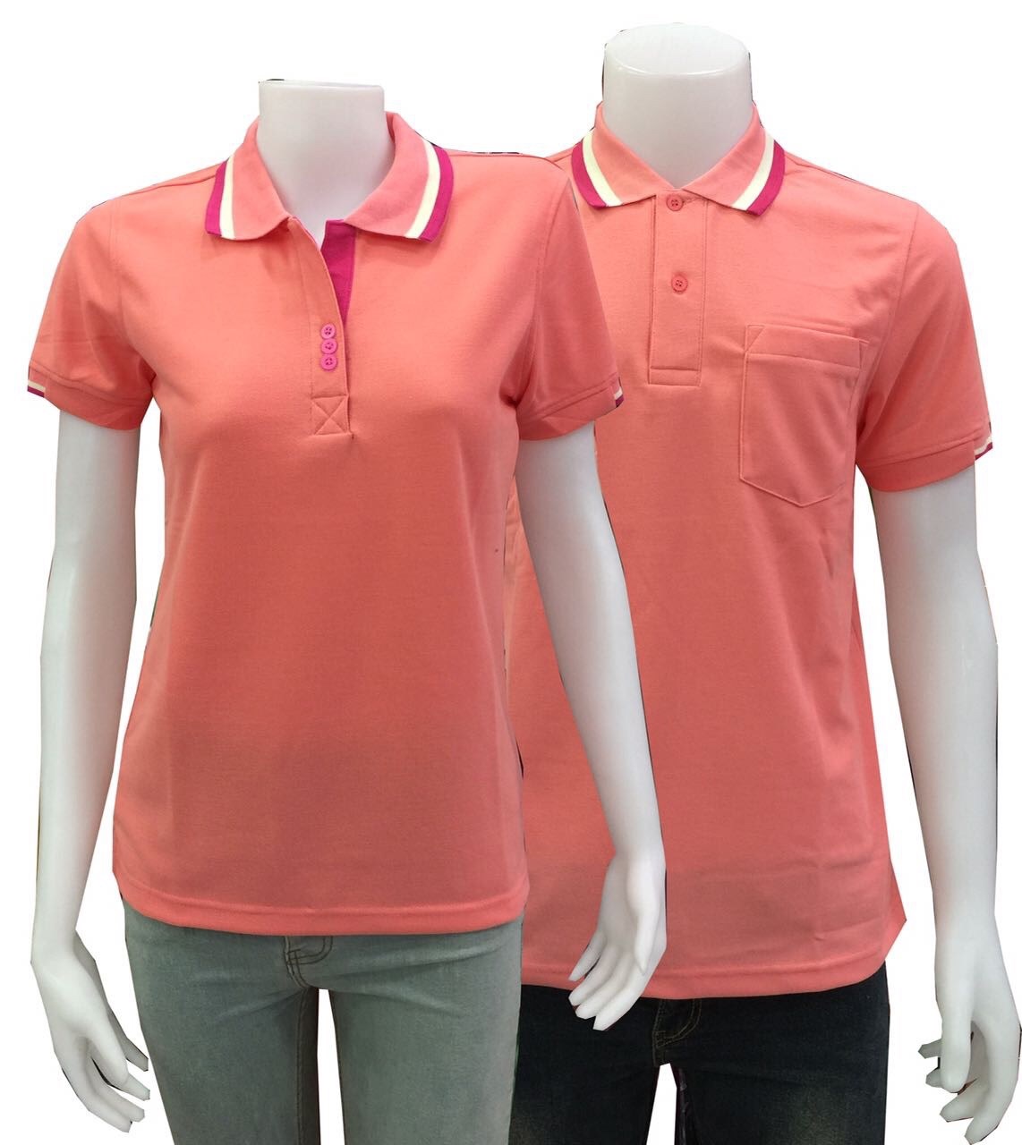 NS POLO เสื้อโปโล เสื้อคอปก สีชมพูโอรส ทรงชาย-หญิง