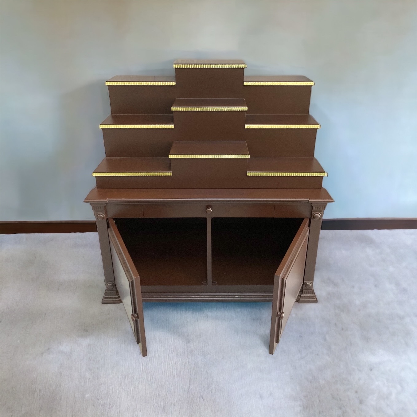 ตู้พระแบบสูง 9x8 ขั้นบันได 9 ขั้น พิกุลน้ำตาล