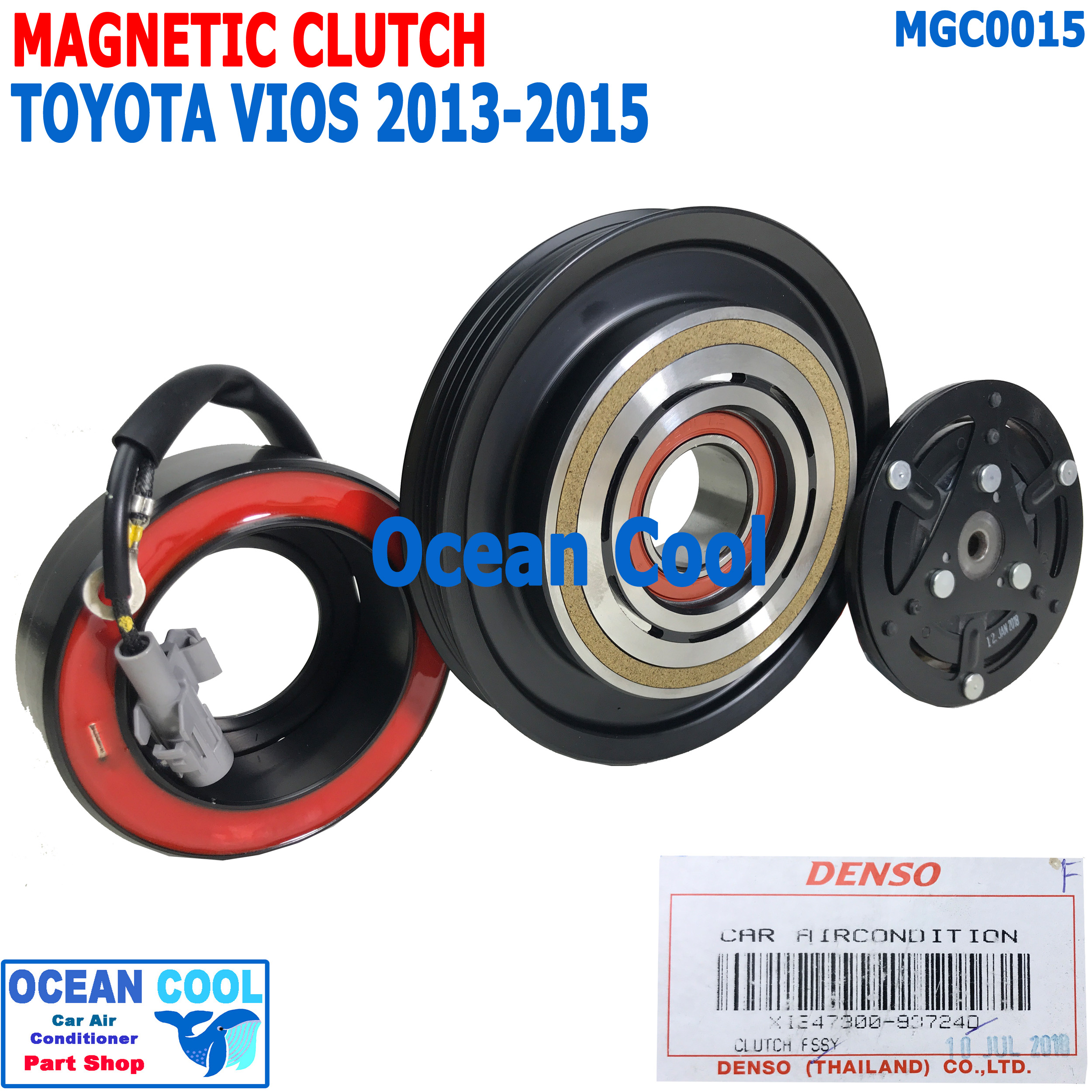 คลัชคอมแอร์ โตโยต้า วีออส 2013 - 2015 ยาริส 2017 เทอร์โม ฟิวส์ MGC0015 DENSO แท้ XI247300-937240 Magnetic clutch Toyota Vios Yaris 1NZ-FE NCP150หน้า คลัช คอม มู่เล่ 2014