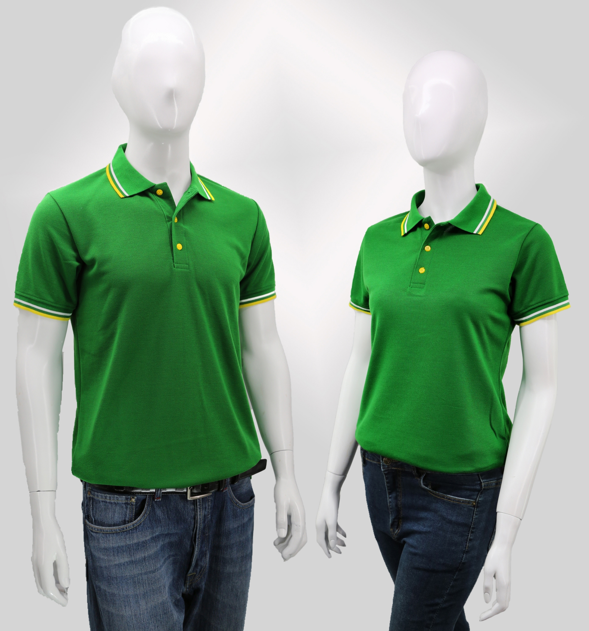 HBP POLO เสื้อโปโล เสื้อคอปก ทรงชาย-หญิง สีเขียวขลิบเหลืองขาว