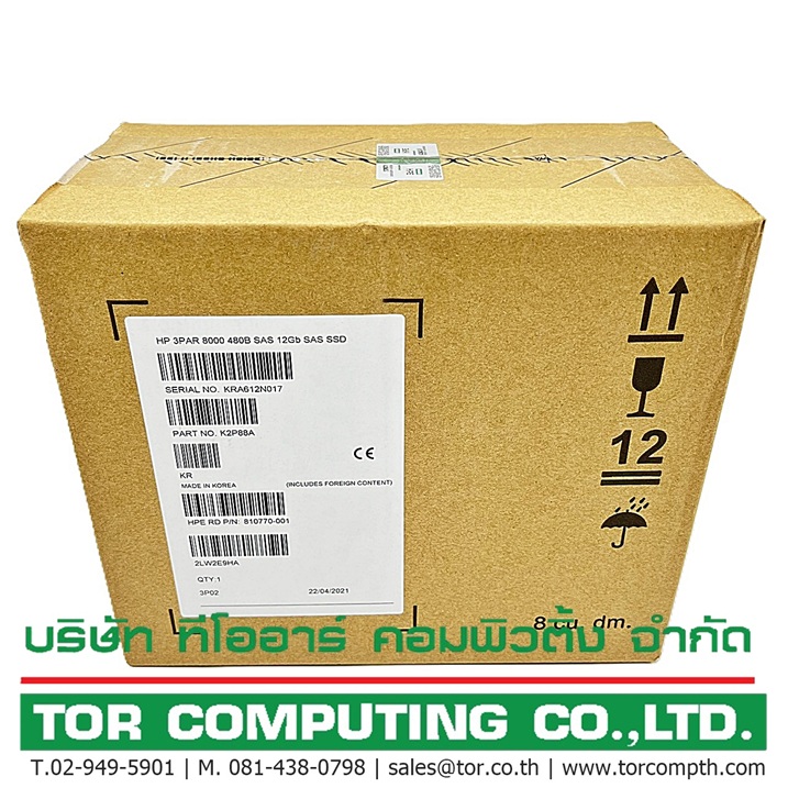 NEW HP K2P88A [TorCompTH Thailand ขายจำหน่าย ราคา] HP 3PAR 8000 480GB 12Gb 2.5in SAS SSD with Tray