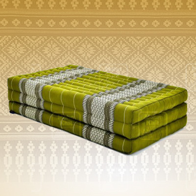 ที่นอนขิด 3 พับลายไทยสีเขียวใบตองอ่อน ขนาด 110x180x7Cm //Large 3 part mattresses Cotton, kapok