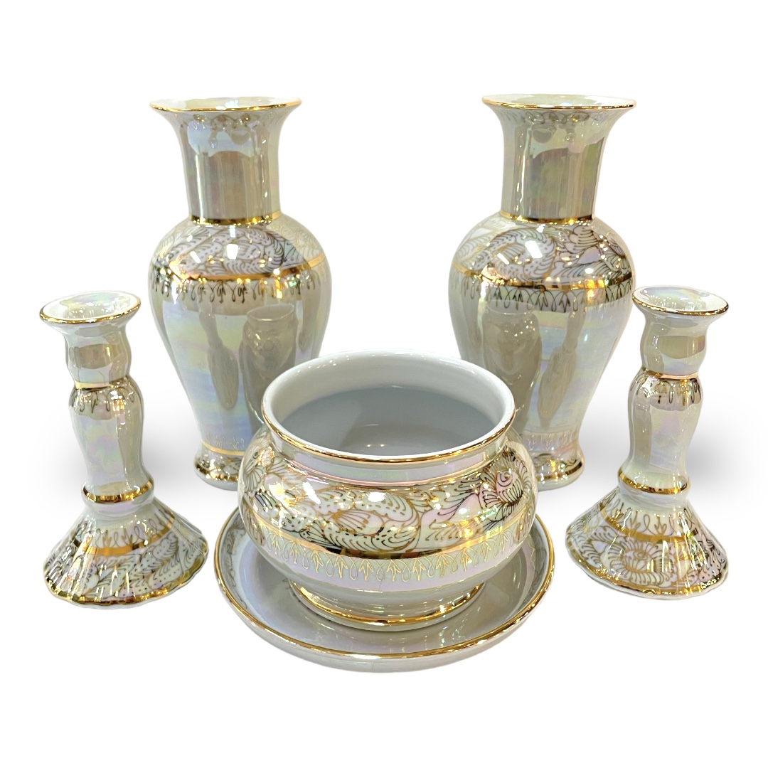 ชุดเบญจรงค์ สีขาวมุก ขนาด 10 นิ้ว