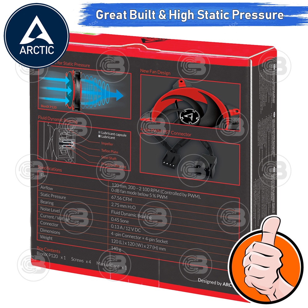 [CoolBlasterThai] ARCTIC BioniX P120 Red Pressure-optimised with PWM PST(size 120 mm.) PC Fan Case ประกัน 10 ปี