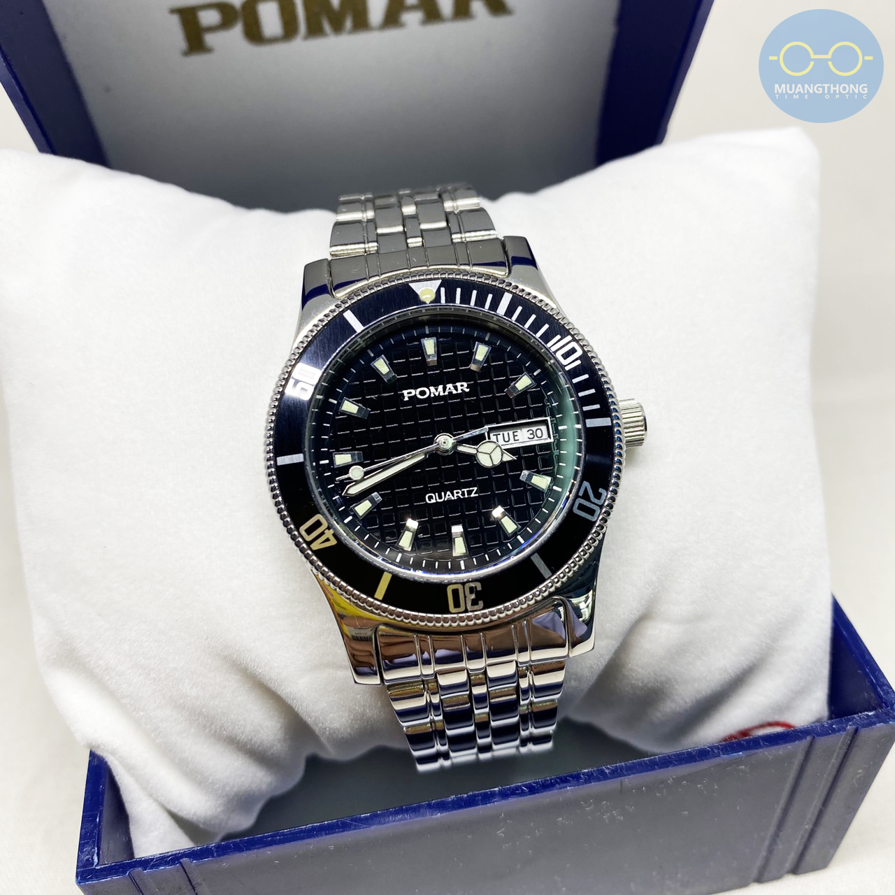 POMAR นาฬิกาข้อมือผู้ชาย ตัวเรือนและสายสแตนเลส หน้าปัดสีดำ รุ่น 73391
