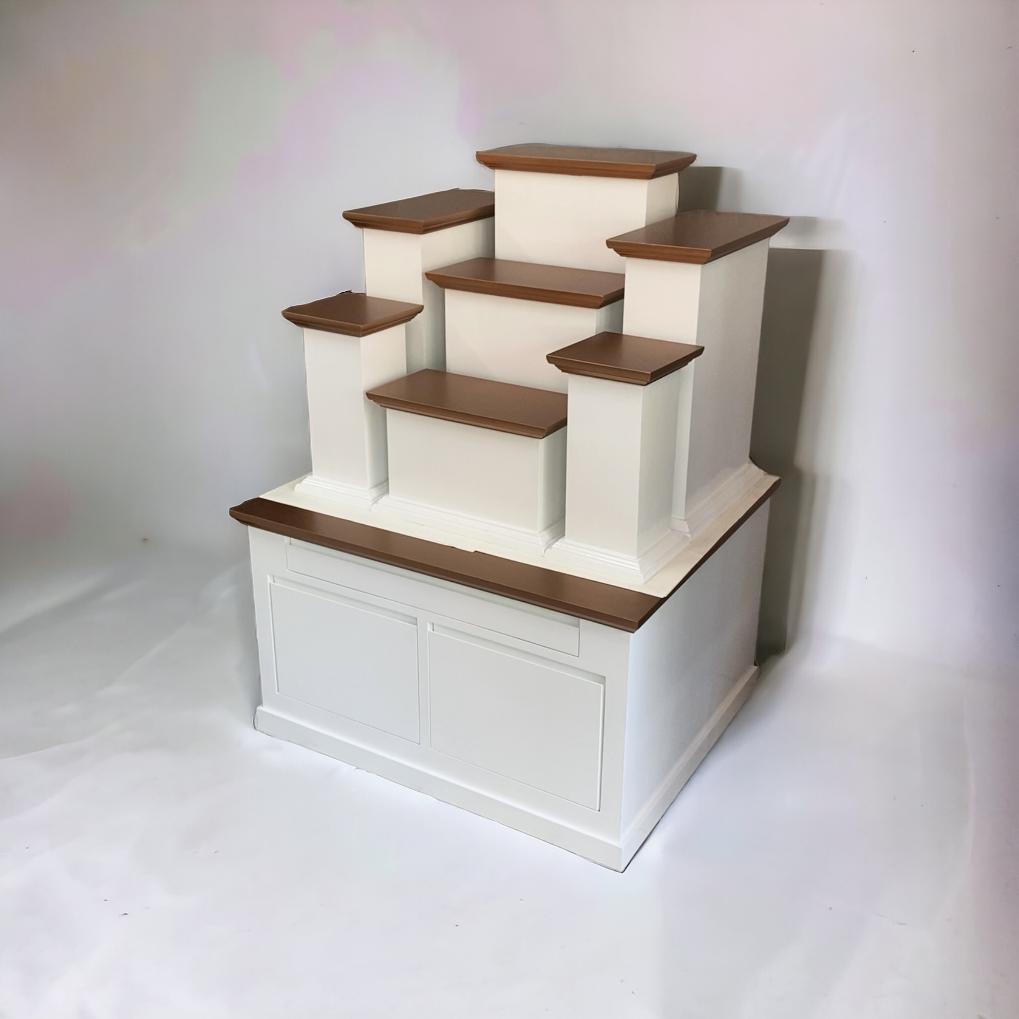 ตู้พระแบบสูงพร้อมแท่นโมเดิร์น หมู่ 7 หน้า 8 สีขาวท็อปพิงค์โกลด์