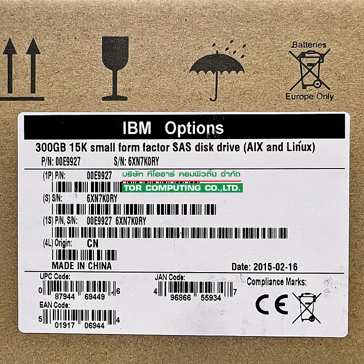 IBM 00E9927, 00E9912 [TorCompTH ขาย จำหน่าย ราคา] IBM 300GB 15K 6G SAS SFF-3 HDD for Power8 S822