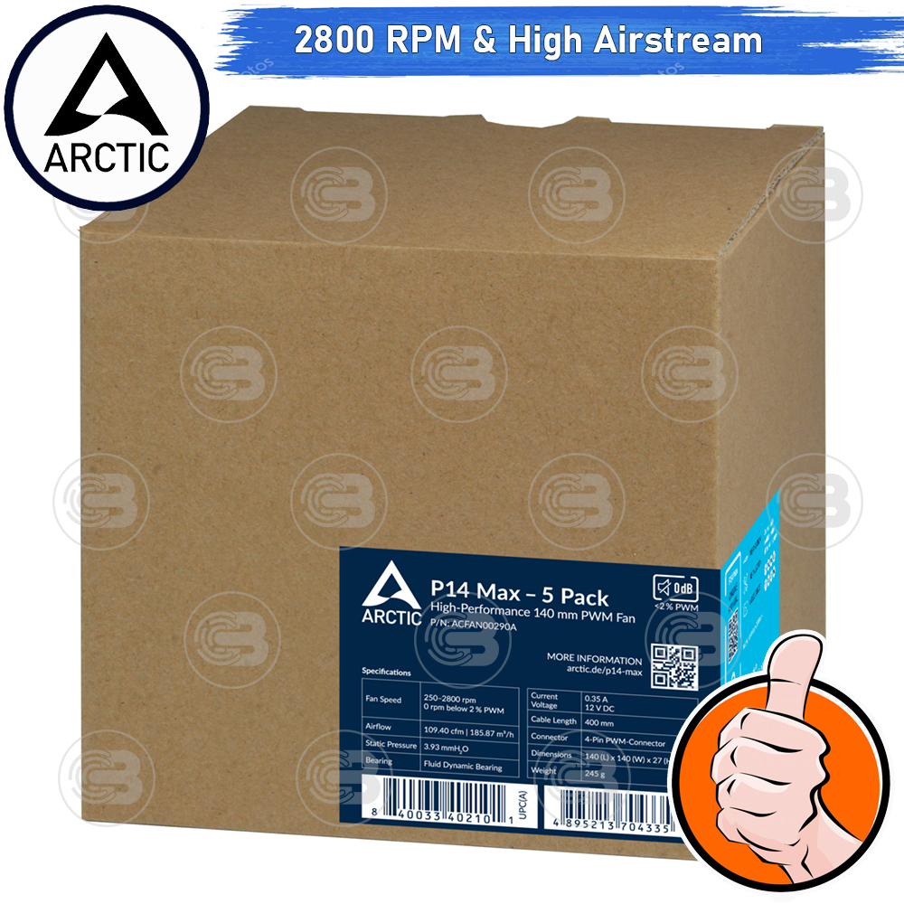 [CoolBlasterThai] ARCTIC P14 Max Black 2800 RPM (size 140 mm.) X5 Value Pack PC Fan Case ประกัน 6 ปี