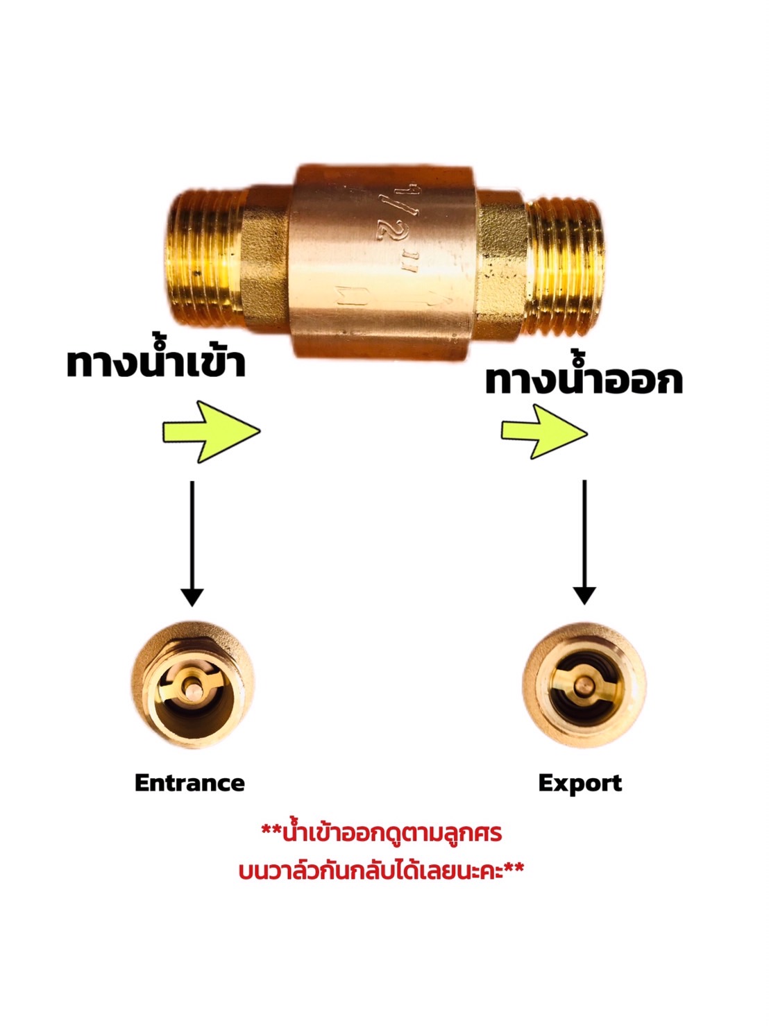เช็ควาล์วทองเหลือง ขนาด 1/2 นิ้ว เกลียวนอก-นอก ( Brass Check Valve 1/2 inch Male-Male Thread ) #0007