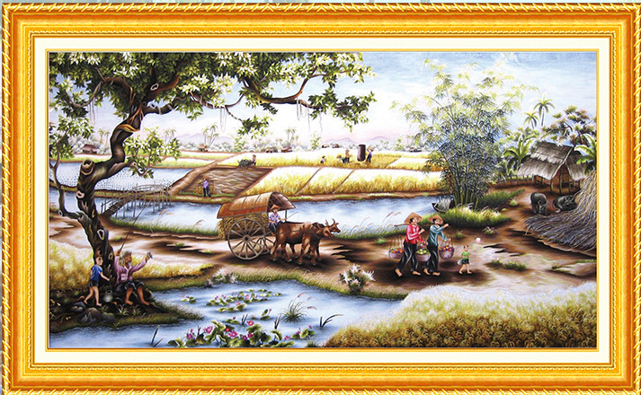 ชุดปักครอสติช ลายวิถีชนบท ขนาด 102*60 ซม.ผ้าครอสติช 11CTพิมพ์ลายปักบนผ้า ไหมคอตตอน 46 สี ผังลาย เข็ม