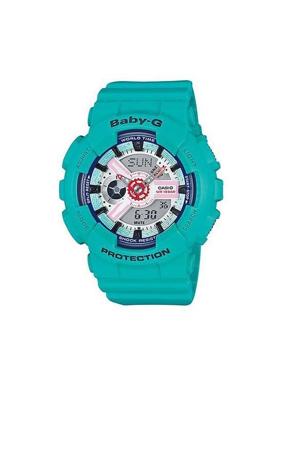 CASIO Baby-G นาฬิกาสุภาพสตรี สีฟ้า สายเรซิน BA-110SN-3ADR