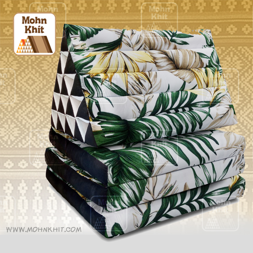 หมอนสามเหลี่ยมลายฮาวาย15 ช่องติดเบาะ3 พับ 57cmx180cmx36cm Tri-angle Cotton kapok 100%Traditional Floor Cushions 15 holes with 3 part of mattress.