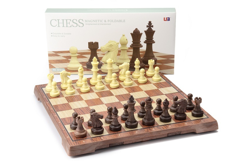 หมากรุกสากลแม่เหล็กพลาสติกลายไม้ UB Wood Grain Magnetic Chess #3212-C