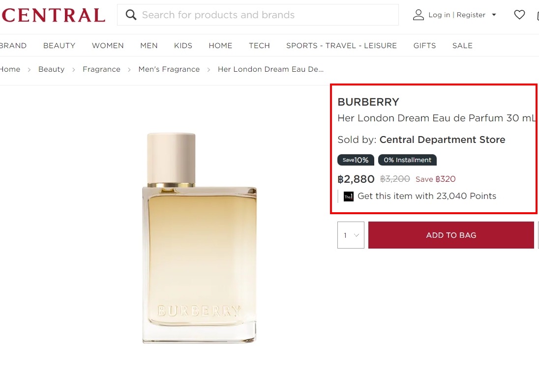 Burberry Her London Dream EDP 30ml. น้ำหอมของแท้ ขนาดพกพา