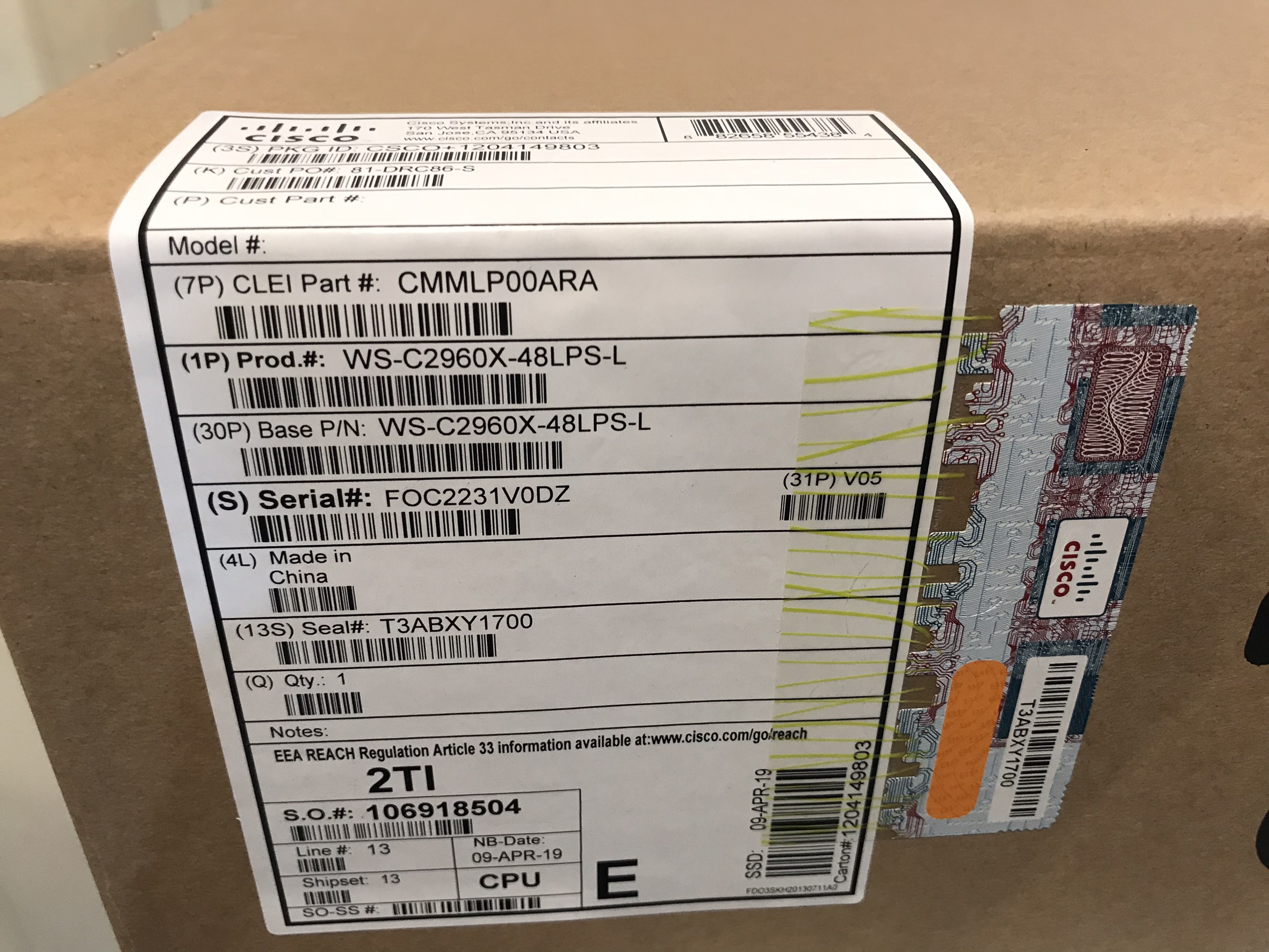 NEW, Cisco WS-C2960X-48LPS-L Catalyst 2960-X 48 GigE PoE 370W, 4 x 1G SFP, LAN Base