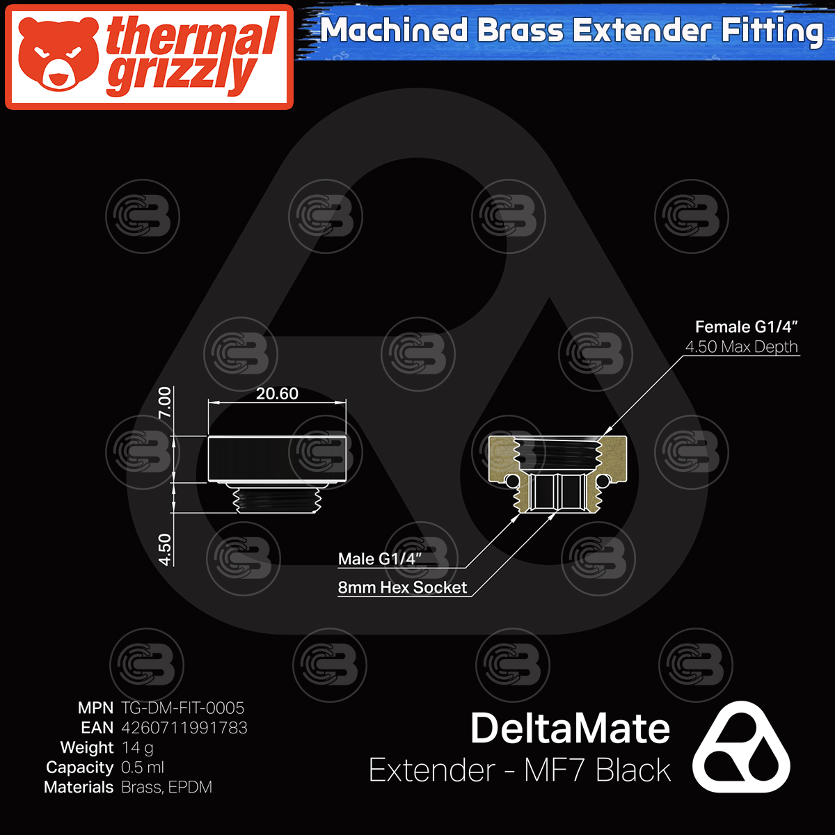 [CoolBlasterThai] Thermal Grizzly DeltaMate Extender MF7 Fittings Black Machined Brass