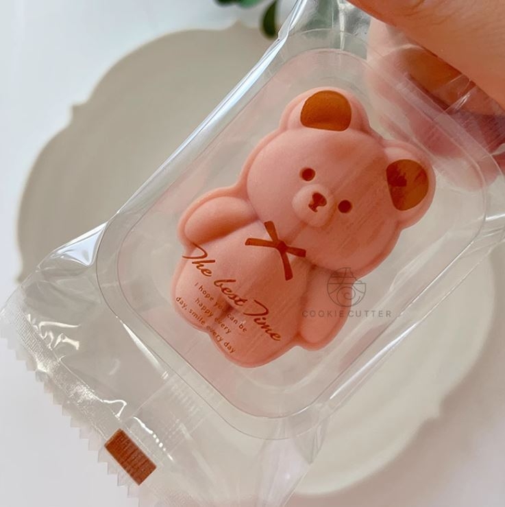 ถุงซีลใสหน้าหมีพร้อมถาดรองเข้าเซ็ต 7*12 cm (แพค 100 ชุด)