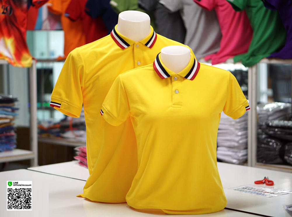 PLEN POLO เสื้อโปโล เสื้อคอปก เสื้อยูนิฟอร์ม เหลืองขลิบปกแดงขาวดำ
