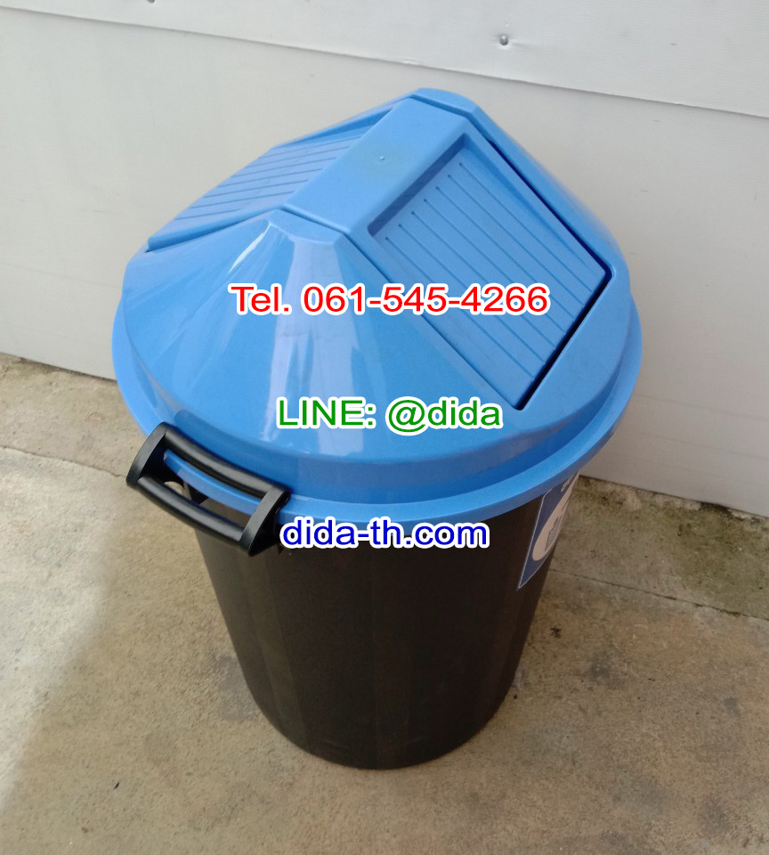 ถังขยะ กทม. ทรงกลม ถังขยะพลาสติกสีดำ ฝาแกว่ง ฝาสี 112 ลิตร