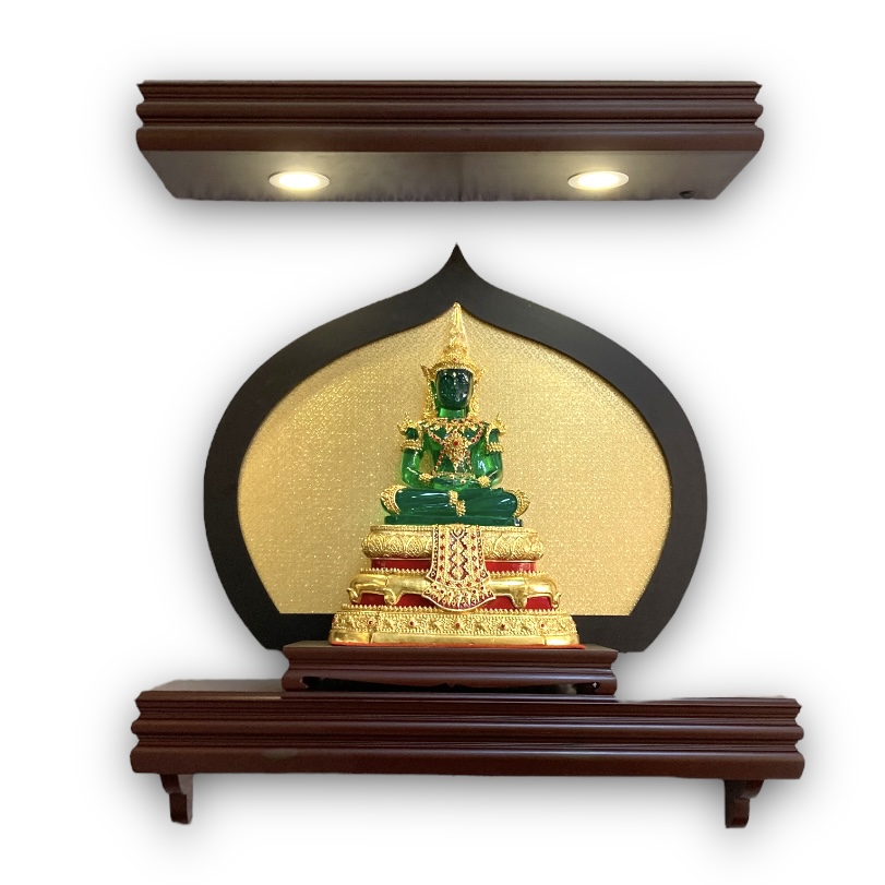 ชุดหิ้งกล่องลายบัว (ประกอบด้วย หิ้งกล่องลายบัว + ฉากโพธิ์ดอกบัว + กล่องไฟลายบัว)