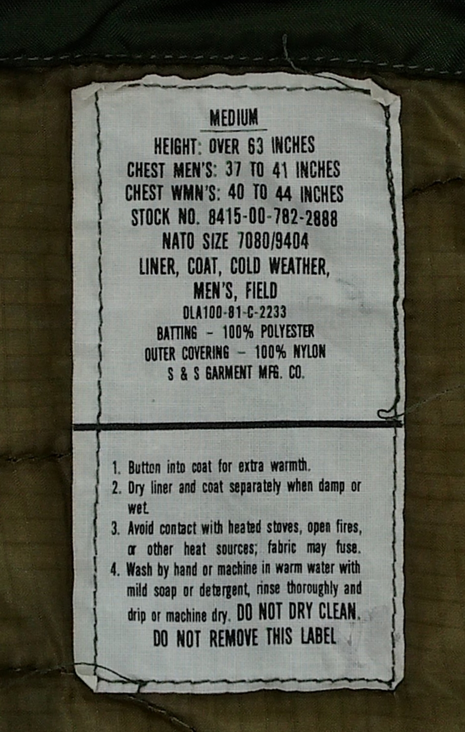 ขายแล้ว M1965 Field Coat Liner