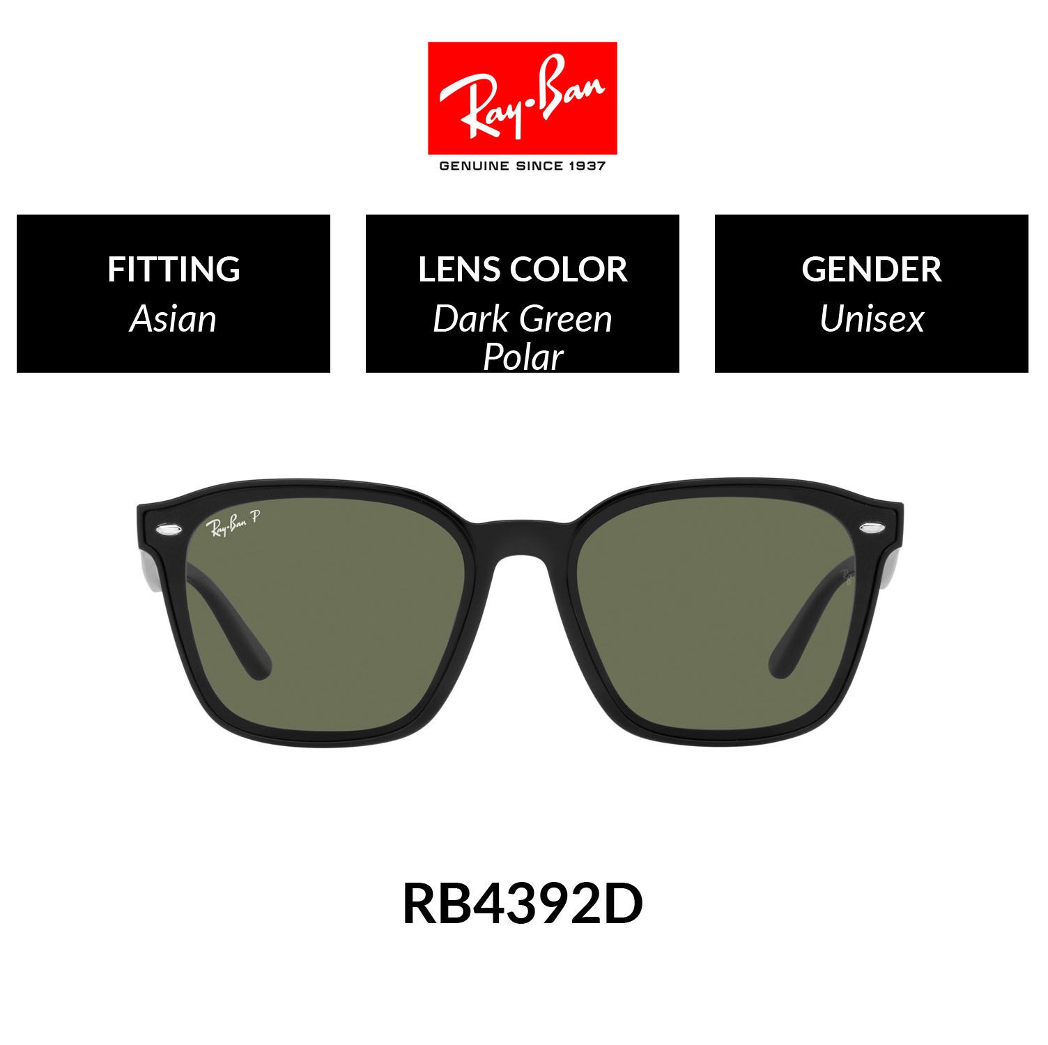 Ray-Ban RB4392D 601/9A Black / Dark Green
