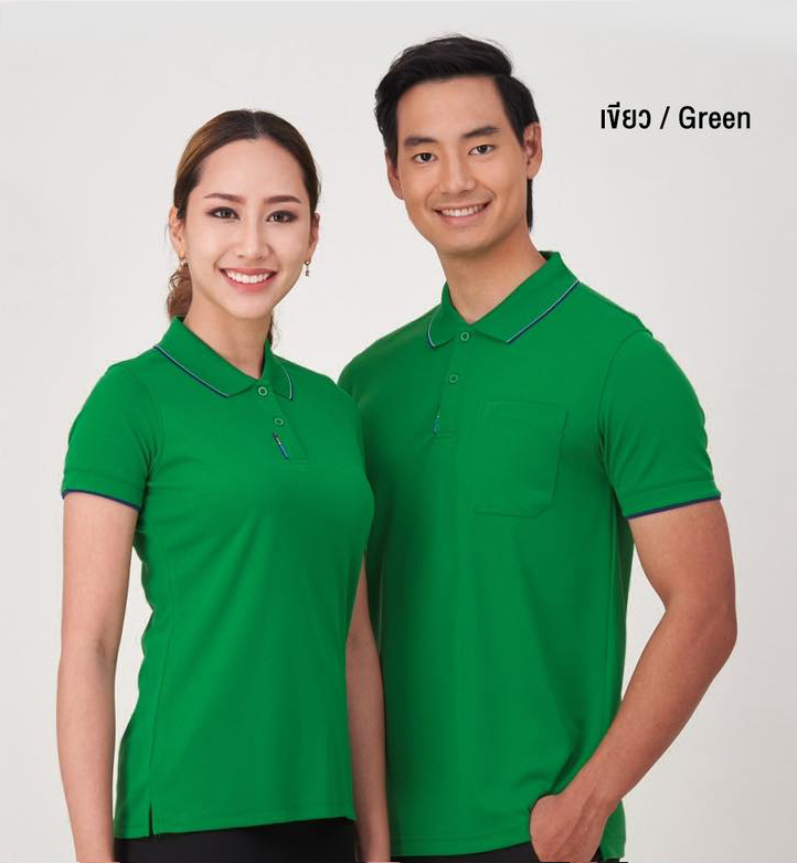 BCS SMART POLO เสื้อโปโล เสื้อคอปก เสื้อทีม ยูนิฟอร์ม สีเขียว ทรงชาย-หญิง ไม่เป็นขุ่ย100%