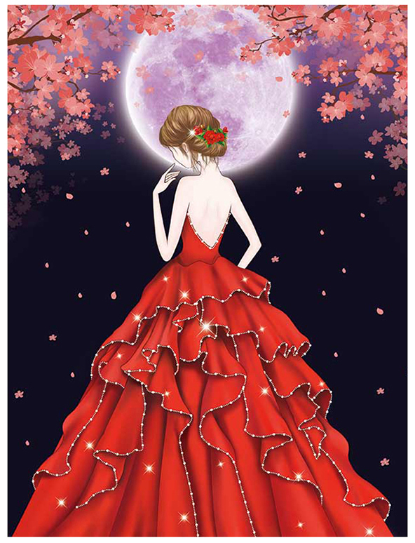 ชุดปักครอสติช ลายสาวสวยในชุดแดง (งานปักเต็มลาย) ขนาด 50*63 ซม.ผ้าครอสติช 11CTพิมพ์ลายปักบนผ้า ไหมคอตตอน 25 สี ผังลาย เข็ม