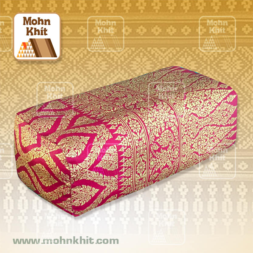 หมอนหนุนผ้าพิมพ์ทอง แดงทับทิม ของรับไหว้ ,The original Khit Rectangle health Pillow Thai Bolster Lumber 33x15x13 cm