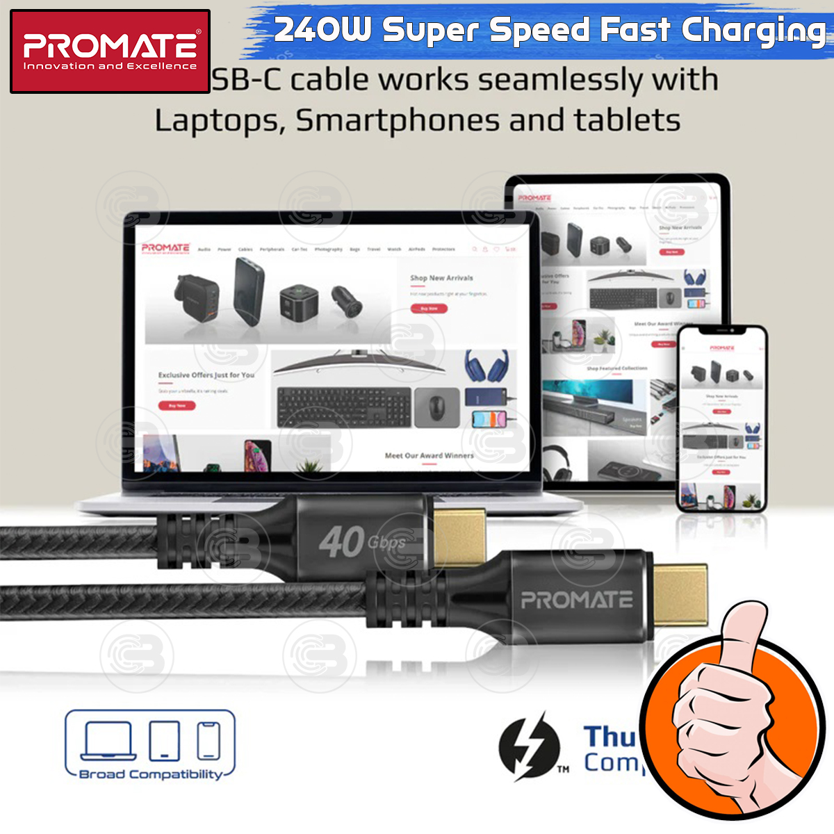 [CoolBlasterThai] PROMATE 240W Super Speed Fast Charging USB-C Cable (PowerBolt240-1M) (2Y Warranty)