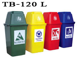 ถังขยะฝาปลัก 120+สติกเกอร์แยกประเภทแดงเขียวเหลือง น้ำเงิน ราคาต่อ1สี