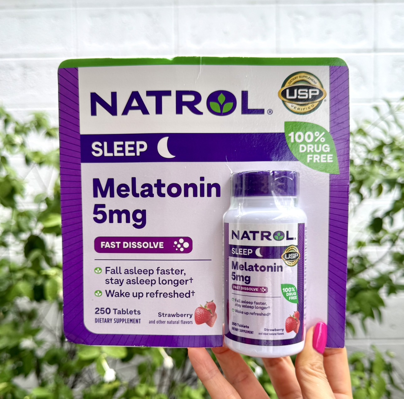 Natrol Melatonin Time Release Fast Dissolve 5 mg. 250 เม็ด เมลาโทนิน**แบบอม -รสสตรอเบอร์รี่