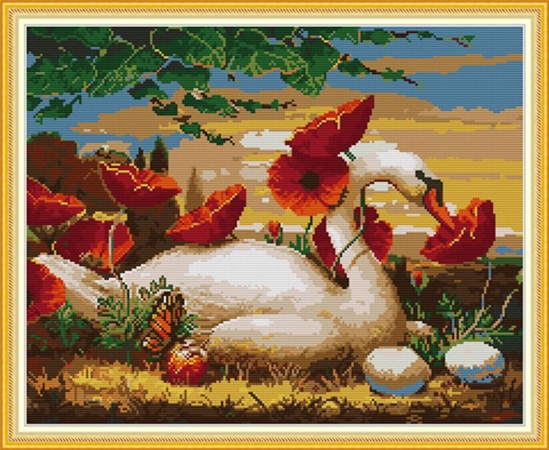 Swan among the flowers (ไม่พิมพ์/พิมพ์ลาย)