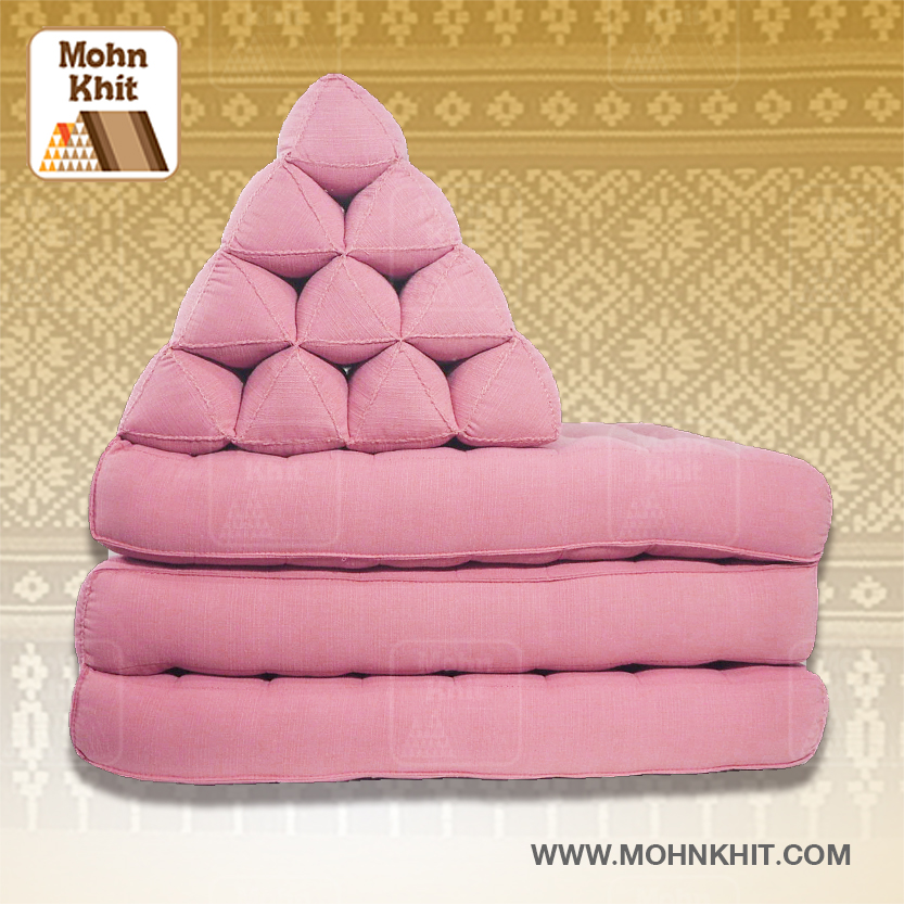หมอนสามเหลี่ยมชมพูพาสเทล 10 ช่องติดเบาะ 3พับ 53x200x30cm// Tri-angle kapok100%Traditional Floor Cushions 10 holes with 3 part of mattress.