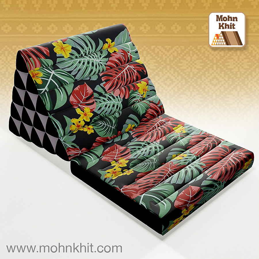 หมอนสามเหลี่ยม"ฮาวาย"15 ช่องติดเบาะ1พับ 55x90x36Cm Tri-angle kapok Hawaiian pattern Traditional Floor Cushions 15 holes with 1 part of mattress.