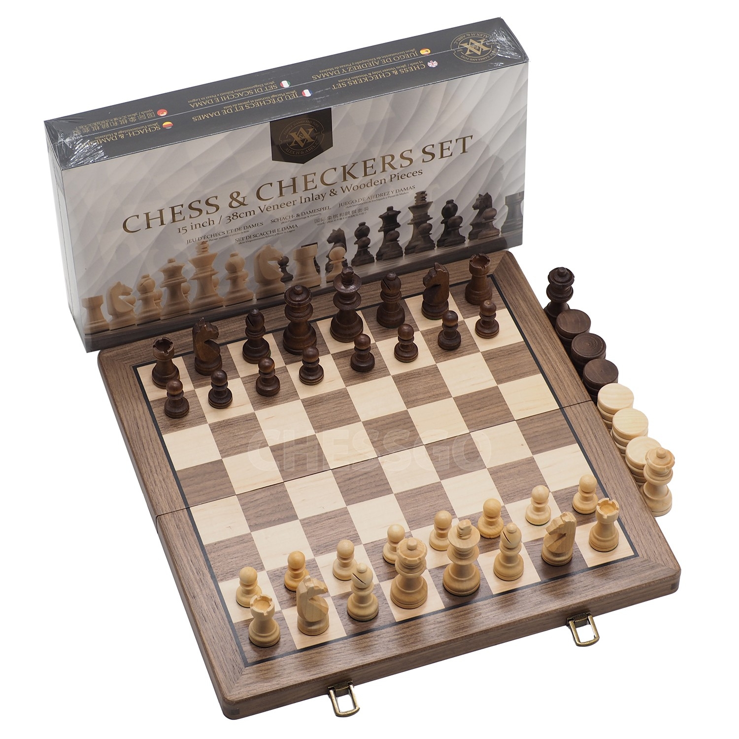 ชุดหมากรุกสากลไม้วอลนัท High quality walnut chess 2in1