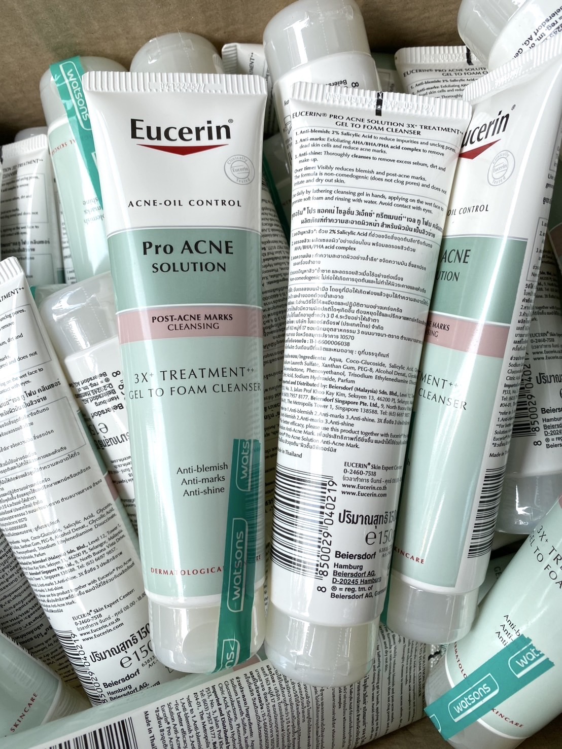 สูตรใหม่ Eucerin Pro Acne Solution 3X Treatment Gel To Foam Cleanser 150ml. เจลโฟมลดสิว (1หลอด)
