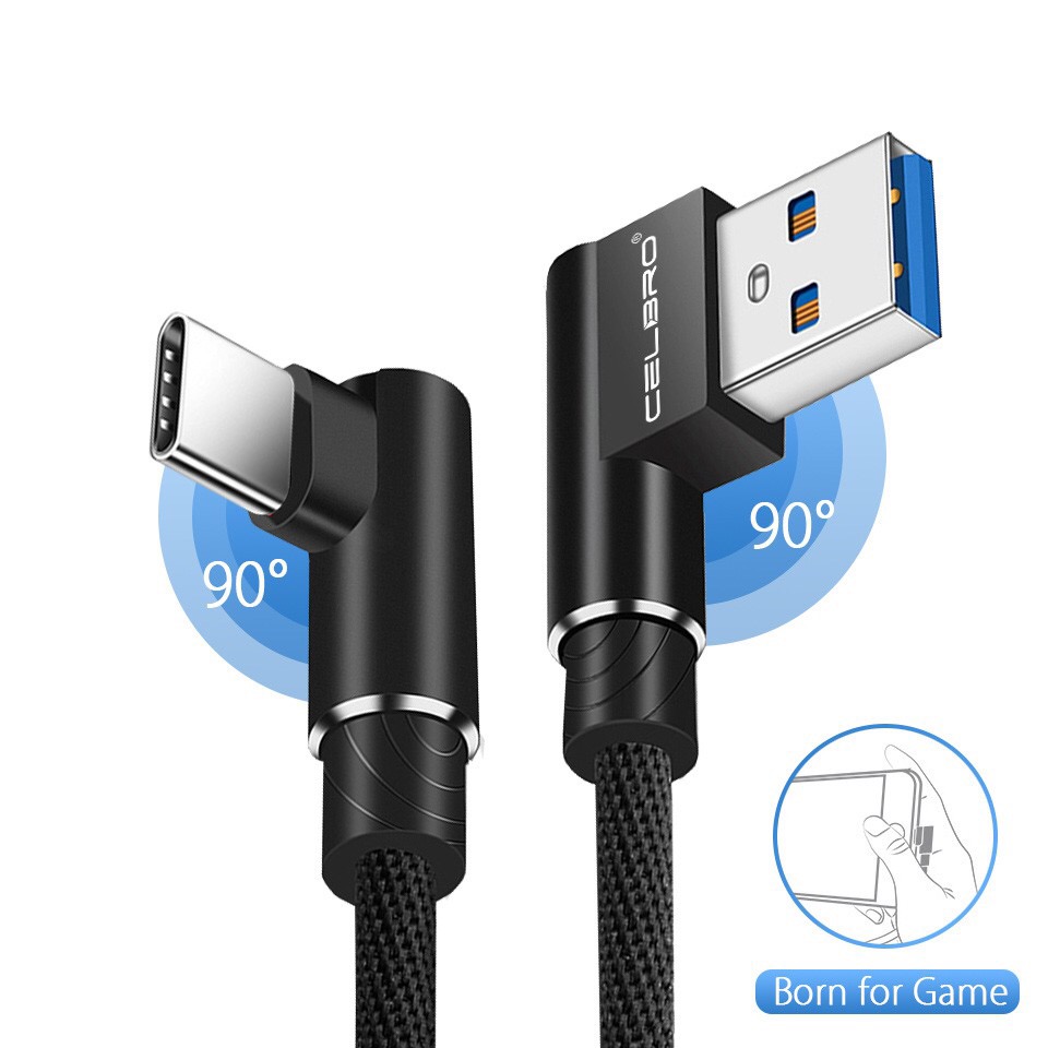 สายชาร์จ สายถัก 1 เมตร ประเภท USB Type C งอ 90