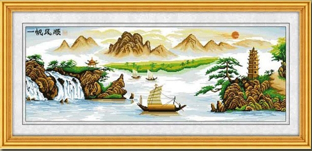 ชุดปักครอสติช ลายล่องเรือสำเภา ขนาด 108*47 ซม.ผ้าครอสติช 11CTพิมพ์ลายปักบนผ้า ไหมคอตตอน 40 สี ผังลาย เข็ม