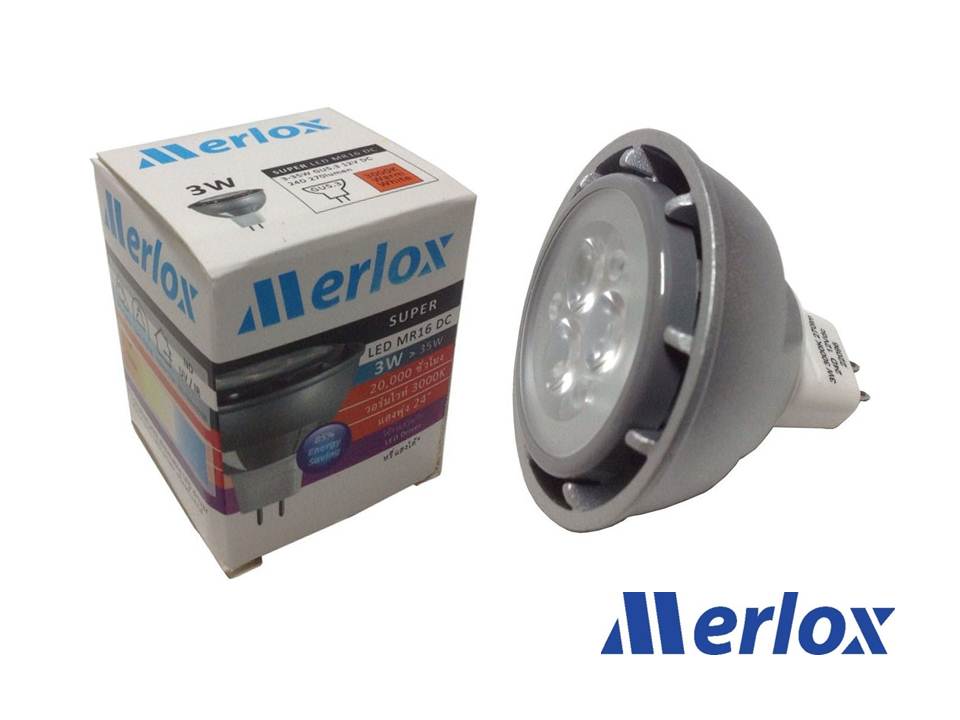 หลอด LED MR16 DC DIMMABLE 12V 3W 3000K SPOT 24° GU5.3 MERLOX